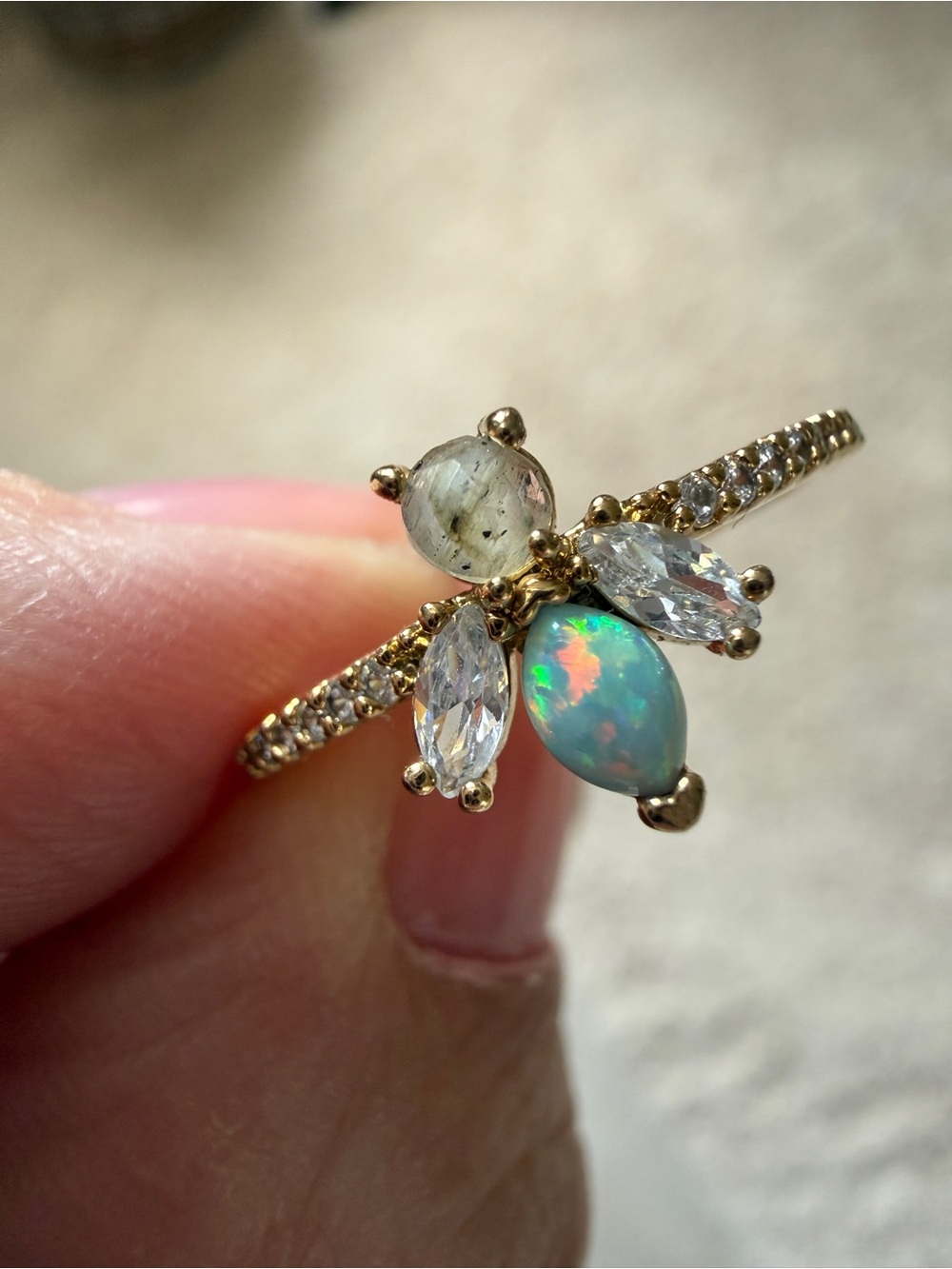 Tai Gold Opal & Clear Crystal Flower Ring